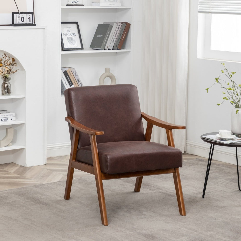 English Elm Accent Chair Microfiber Upholstered Solid Wood Legs Mid-century Modern Compact Seat B2735P256740