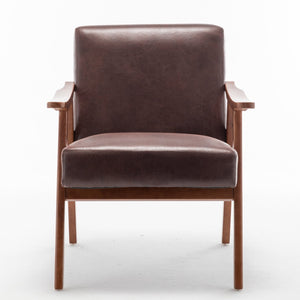 English Elm Accent Chair Microfiber Upholstered Solid Wood Legs Mid-century Modern Compact Seat B2735P256740