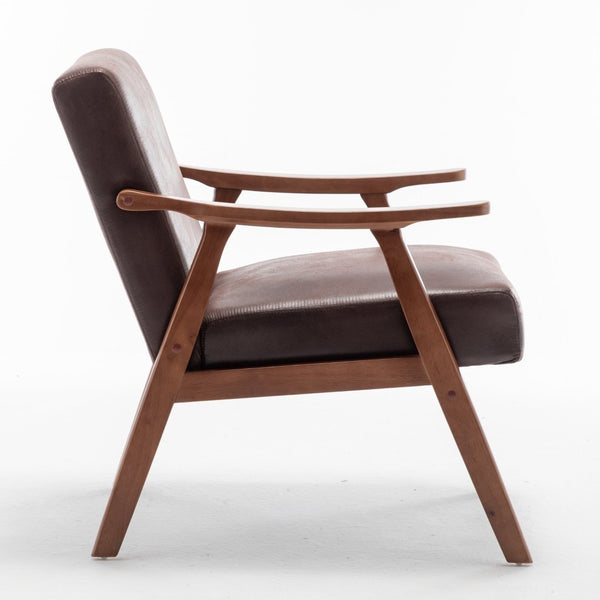English Elm Accent Chair Microfiber Upholstered Solid Wood Legs Mid-century Modern Compact Seat B2735P256740