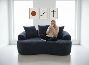 English Elm 65.35" Curved Compact Loveseat with Pocket Spring Upholstery for Studio Living Spaces Black B2735P477761