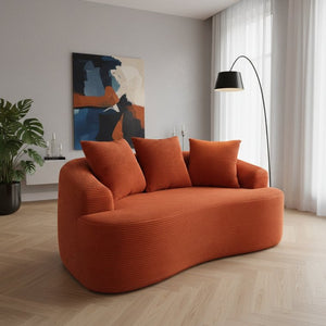 English Elm 65.35" Curved Compact Loveseat with Pocket Spring Upholstery for Studio Living Spaces Orange-Red B2735P477763