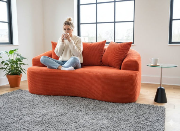 English Elm 65.35" Curved Compact Loveseat with Pocket Spring Upholstery for Studio Living Spaces Orange-Red B2735P477763