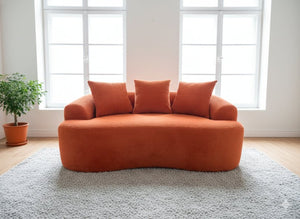 English Elm 65.35" Curved Compact Loveseat with Pocket Spring Upholstery for Studio Living Spaces Orange-Red B2735P477763