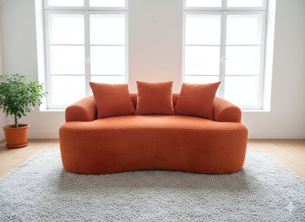 English Elm 65.35" Curved Compact Loveseat with Pocket Spring Upholstery for Studio Living Spaces Orange-Red B2735P477763