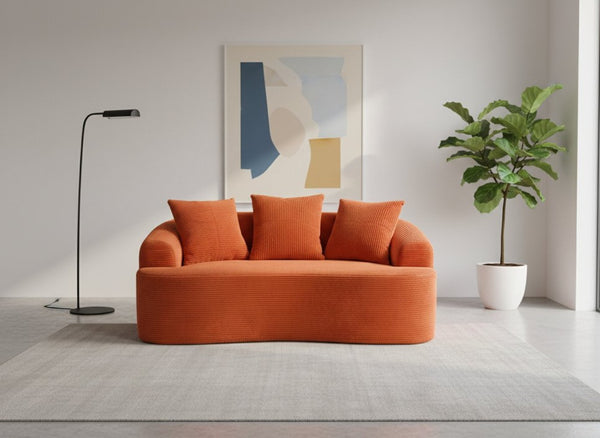 English Elm 65.35" Curved Compact Loveseat with Pocket Spring Upholstery for Studio Living Spaces Orange-Red B2735P477763