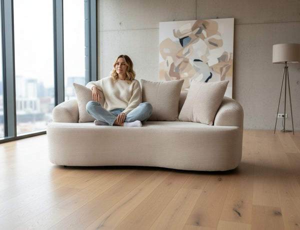 English Elm 65.35" Curved Compact Loveseat with Pocket Spring Upholstery for Studio Living Spaces Beige B2735P477765