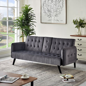 English Elm 72" Velvet Tufted Futon Sleeper Sofa with Cup Holder Mid-century Modern Studio Couch B2735P498840