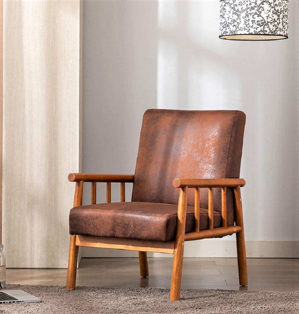 English Elm 25'' Mid-century Modern Accent Chair Microfiber Upholstery Tapered Legs Living Room Brown B2735P506914