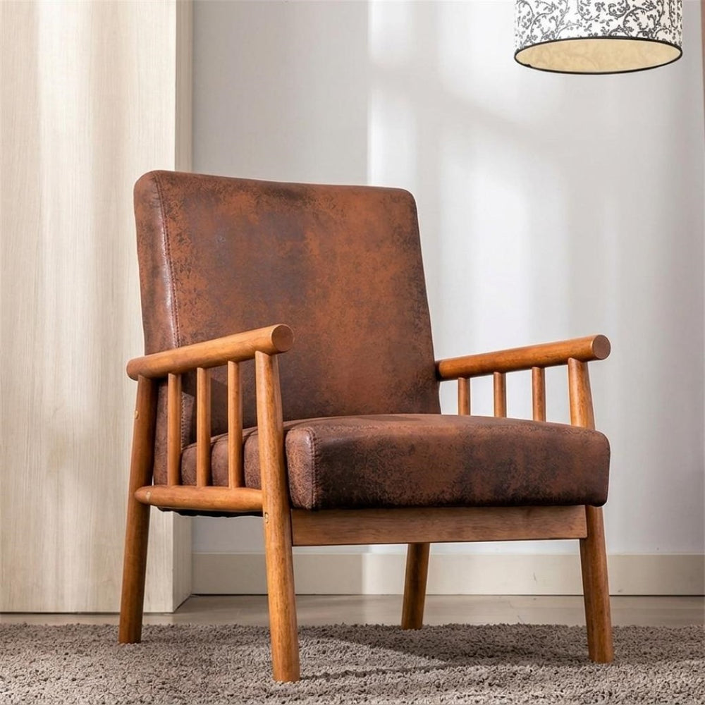 English Elm 25'' Mid-century Modern Accent Chair Microfiber Upholstery Tapered Legs Living Room Brown B2735P506914