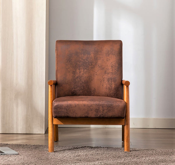 English Elm 25'' Mid-century Modern Accent Chair Microfiber Upholstery Tapered Legs Living Room Brown B2735P506914