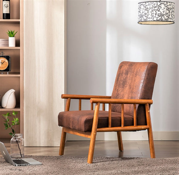 English Elm 25'' Mid-century Modern Accent Chair Microfiber Upholstery Tapered Legs Living Room Brown B2735P506914