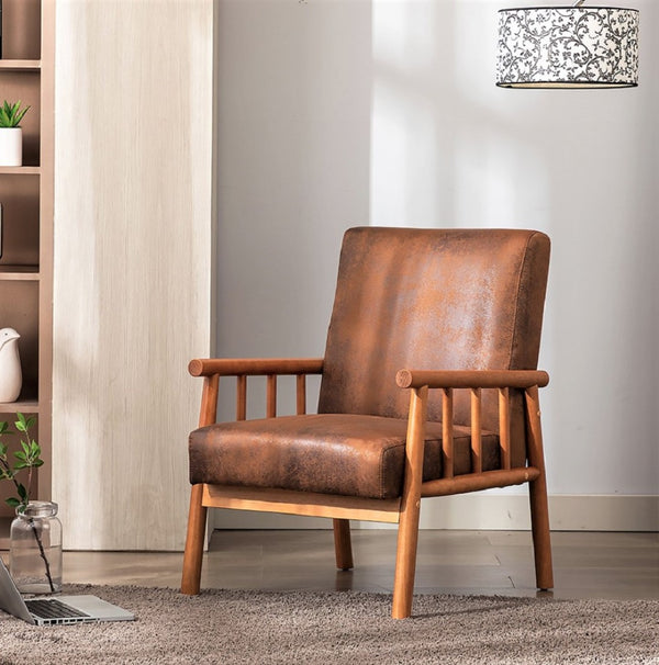 English Elm 25'' Mid-century Modern Accent Chair Microfiber Upholstery Tapered Legs Living Room Light Brown B2735P506915