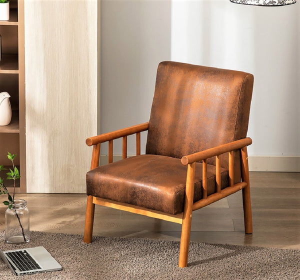English Elm 25'' Mid-century Modern Accent Chair Microfiber Upholstery Tapered Legs Living Room Light Brown B2735P506915