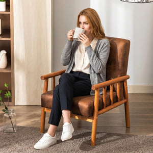 English Elm 25'' Mid-century Modern Accent Chair Microfiber Upholstery Tapered Legs Living Room Light Brown B2735P506915