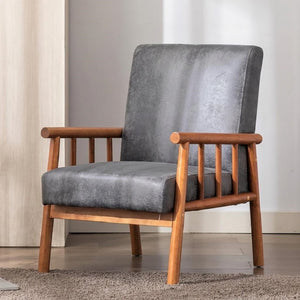 English Elm 25'' Mid-century Modern Accent Chair Microfiber Upholstery Tapered Legs Living Room Grey B2735P506916