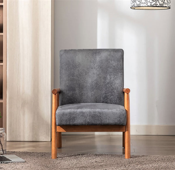 English Elm 25'' Mid-century Modern Accent Chair Microfiber Upholstery Tapered Legs Living Room Grey B2735P506916