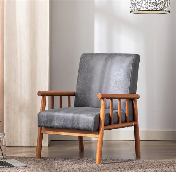 English Elm 25'' Mid-century Modern Accent Chair Microfiber Upholstery Tapered Legs Living Room Grey B2735P506916