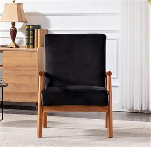 English Elm 25'' Mid-century Modern Velvet Accent Chair with Tapered Legs for Living Room Black B2735P506918