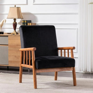 English Elm 25'' Mid-century Modern Velvet Accent Chair with Tapered Legs for Living Room Black B2735P506918