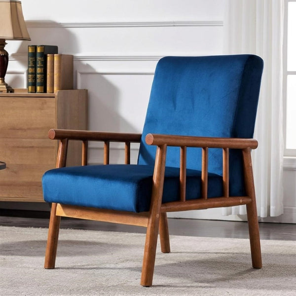 English Elm 25'' Mid-century Modern Velvet Accent Chair with Tapered Legs for Living Room Dark Blue B2735P506919