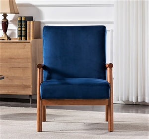 English Elm 25'' Mid-century Modern Velvet Accent Chair with Tapered Legs for Living Room Dark Blue B2735P506919