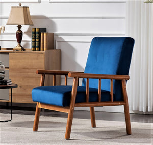 English Elm 25'' Mid-century Modern Velvet Accent Chair with Tapered Legs for Living Room Dark Blue B2735P506919