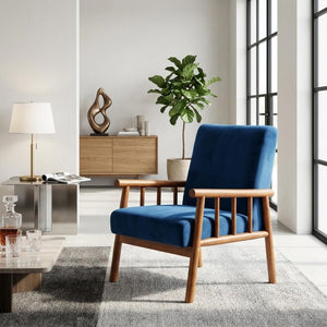 English Elm 25'' Mid-century Modern Velvet Accent Chair with Tapered Legs for Living Room Dark Blue B2735P506919