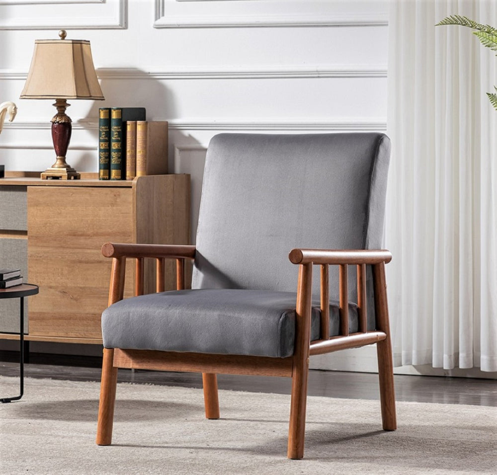 English Elm 25'' Mid-century Modern Velvet Accent Chair with Tapered Legs for Living Room Grey B2735P506920