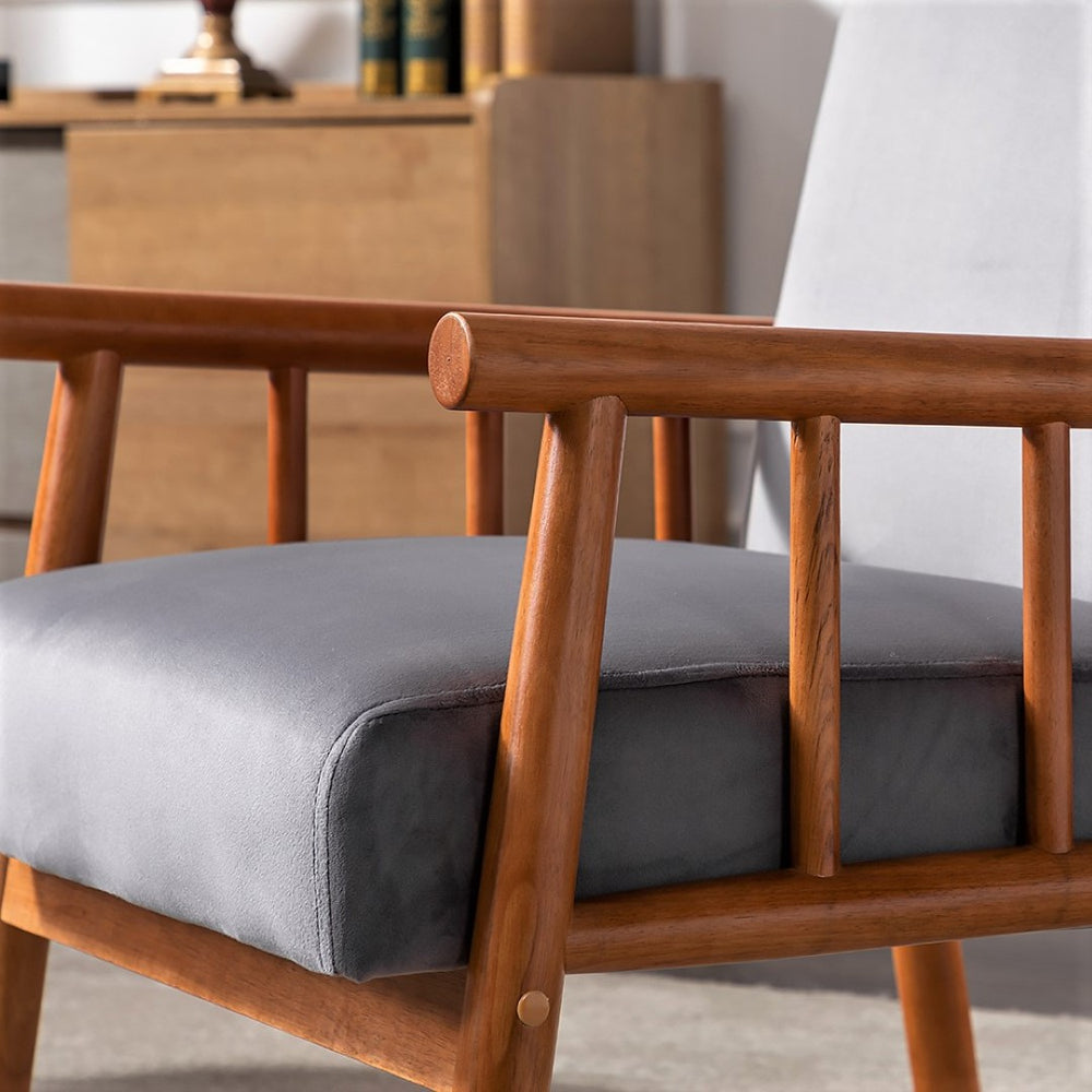 English Elm 25'' Mid-century Modern Velvet Accent Chair with Tapered Legs for Living Room Grey B2735P506920