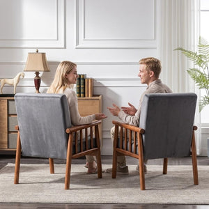 English Elm 25'' Mid-century Modern Velvet Accent Chair with Tapered Legs for Living Room Grey B2735P506920