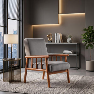 English Elm 25'' Mid-century Modern Velvet Accent Chair with Tapered Legs for Living Room Grey B2735P506920