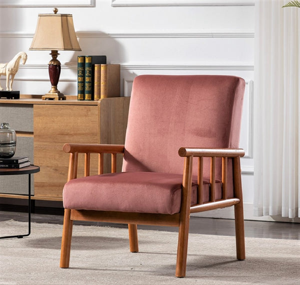 English Elm 25'' Mid-century Modern Velvet Accent Chair with Tapered Legs for Living Room Rose B2735P506921