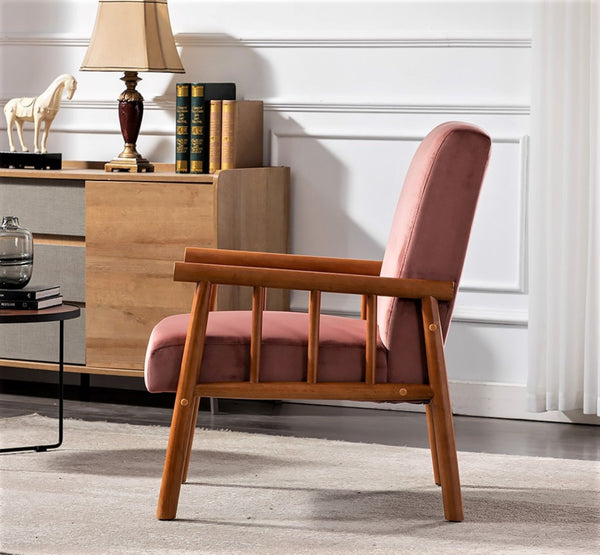 English Elm 25'' Mid-century Modern Velvet Accent Chair with Tapered Legs for Living Room Rose B2735P506921