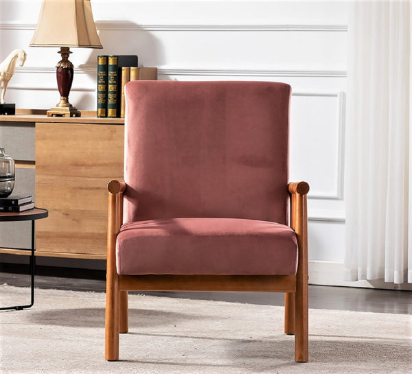 English Elm 25'' Mid-century Modern Velvet Accent Chair with Tapered Legs for Living Room Rose B2735P506921