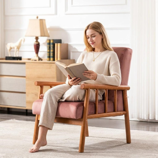 English Elm 25'' Mid-century Modern Velvet Accent Chair with Tapered Legs for Living Room Rose B2735P506921