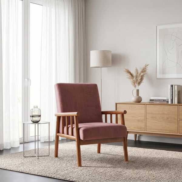 English Elm 25'' Mid-century Modern Velvet Accent Chair with Tapered Legs for Living Room Rose B2735P506921