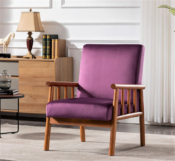 English Elm 25'' Mid-century Modern Velvet Accent Chair with Tapered Legs for Living Room Eggplant B2735P506923