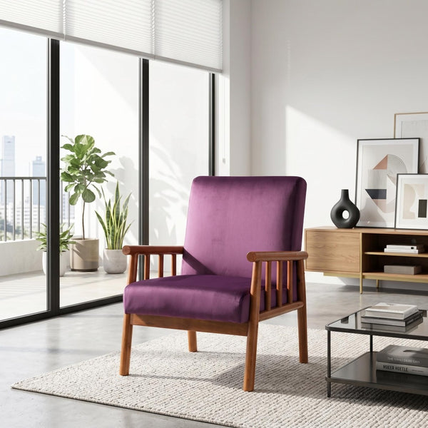 English Elm 25'' Mid-century Modern Velvet Accent Chair with Tapered Legs for Living Room Eggplant B2735P506923