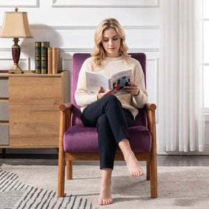 English Elm 25'' Mid-century Modern Velvet Accent Chair with Tapered Legs for Living Room Eggplant B2735P506923