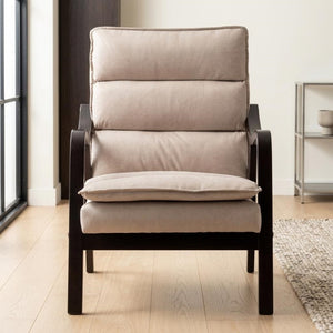 English Elm Mid-century Modern Accent Chair Velvet Upholstered Espresso Wood Frame for Living Room Light Camel B2735P507018