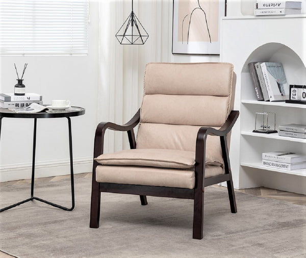 English Elm Mid-century Modern Accent Chair Velvet Upholstered Espresso Wood Frame for Living Room Light Camel B2735P507018