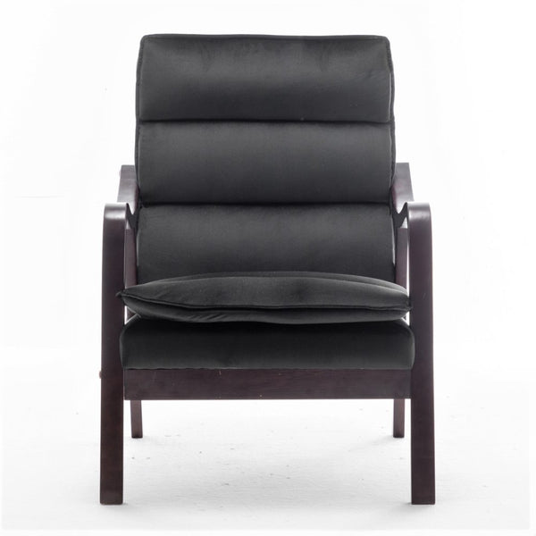 English Elm Mid-century Modern Accent Chair Velvet Upholstered Espresso Wood Frame for Living Room Black B2735P507019