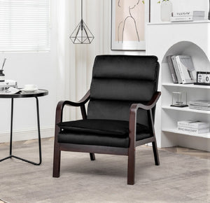 English Elm Mid-century Modern Accent Chair Velvet Upholstered Espresso Wood Frame for Living Room Black B2735P507019