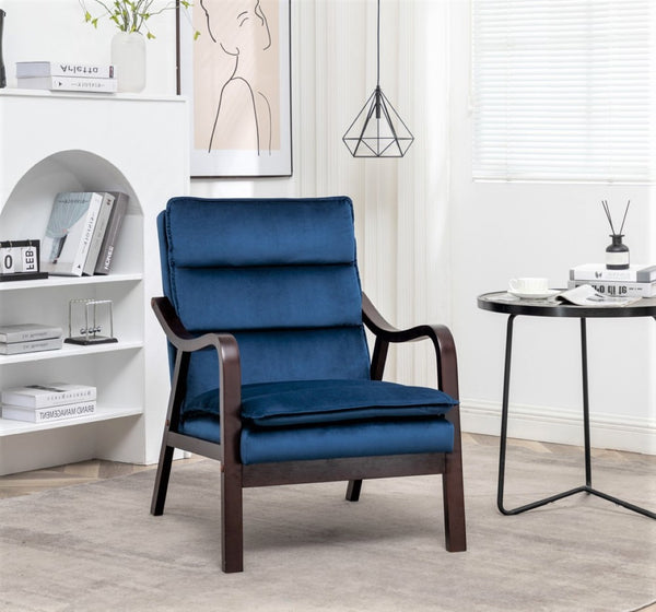 English Elm Mid-century Modern Accent Chair Velvet Upholstered Espresso Wood Frame for Living Room Dark Blue B2735P507020