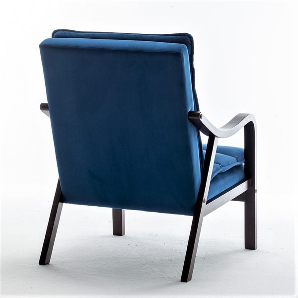English Elm Mid-century Modern Accent Chair Velvet Upholstered Espresso Wood Frame for Living Room Dark Blue B2735P507020
