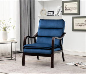 English Elm Mid-century Modern Accent Chair Velvet Upholstered Espresso Wood Frame for Living Room Dark Blue B2735P507020