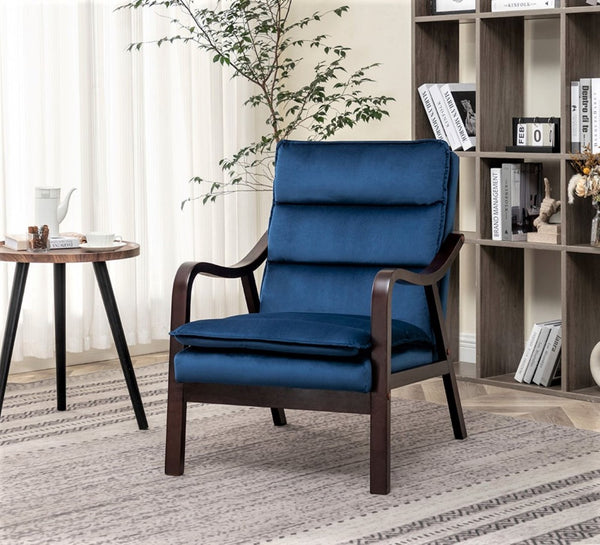English Elm Mid-century Modern Accent Chair Velvet Upholstered Espresso Wood Frame for Living Room Dark Blue B2735P507020
