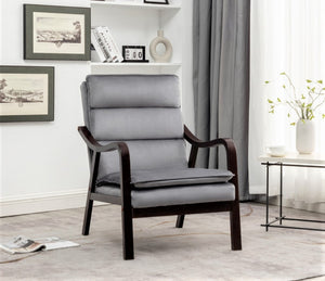 English Elm Mid-century Modern Accent Chair Velvet Upholstered Espresso Wood Frame for Living Room Grey B2735P507021