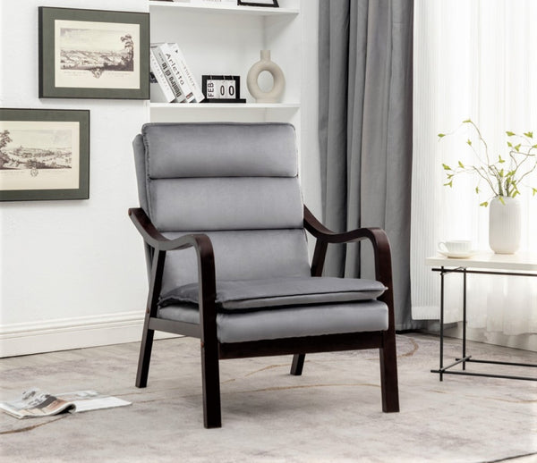 English Elm Mid-century Modern Accent Chair Velvet Upholstered Espresso Wood Frame for Living Room Grey B2735P507021