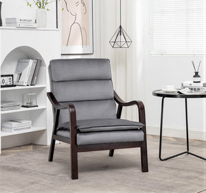 English Elm Mid-century Modern Accent Chair Velvet Upholstered Espresso Wood Frame for Living Room Grey B2735P507021
